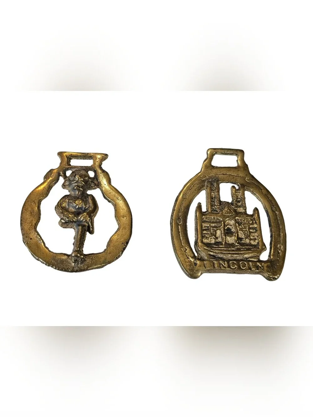 Vtg British Brass Horse Medallion Set Lincoln Cathedral & Imp Harness Art Decor